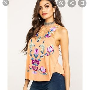 Free People Flower Power embroidery tank top